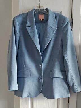 Simple Light Blue Textured Women's Blazer